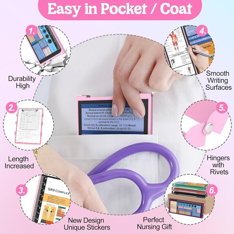 NECEG Nursing Clipboard Foldable-4 Layers Aluminum Nurse Foldable Clipboard Nursing Medical Edition Cheat Sheets, Pocket Size Pen Clip for Nurses Students School and Doctors-Pink - Image 4